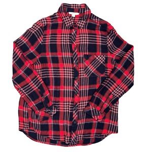 Beach Lunch Lounge Red Flannel Women's Sz-M Soft Plaid Casual Button Down Shirt